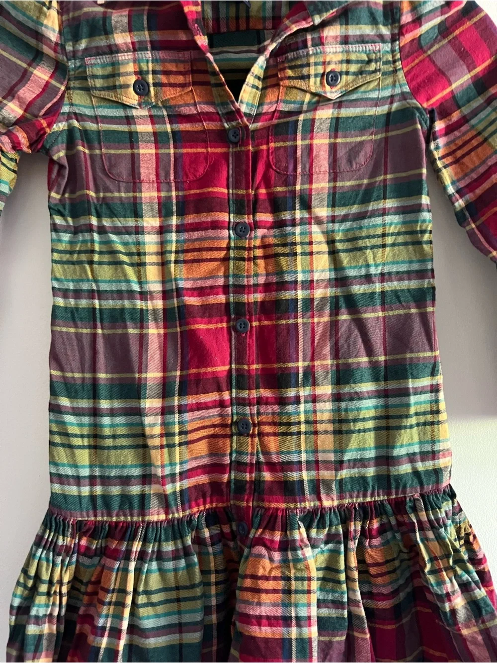 Ralph Lauren Red and Green Plaid Long-Sleeve Shirt Dress